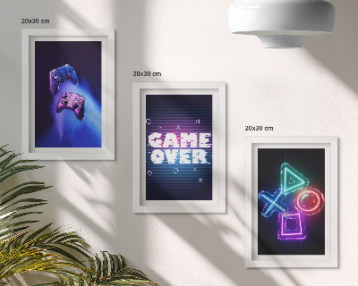 Tríptico com moldura Gamepads com ícones de Game Over