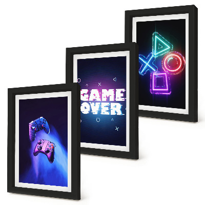 Tríptico com moldura Gamepads com ícones de Game Over