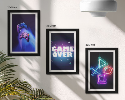 Tríptico com moldura Gamepads com ícones de Game Over