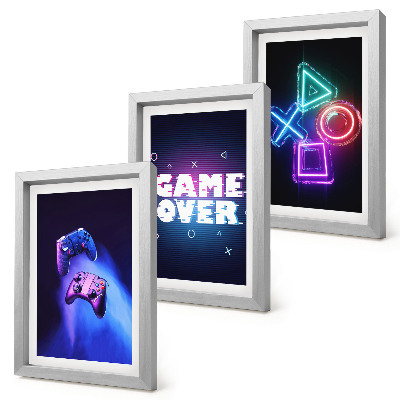 Tríptico com moldura Gamepads com ícones de Game Over