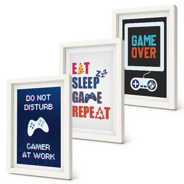 Conjunto de 3 quadros decorativos Legendas relacionadas a jogos de entretenimento