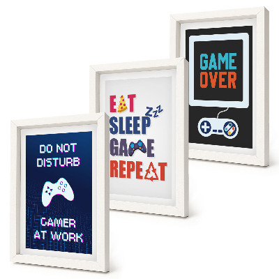 Conjunto de 3 quadros decorativos Legendas relacionadas a jogos de entretenimento