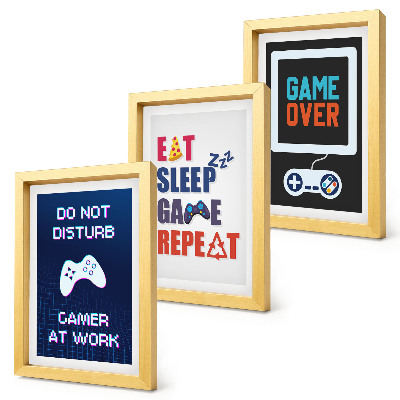 Conjunto de 3 quadros decorativos Legendas relacionadas a jogos de entretenimento