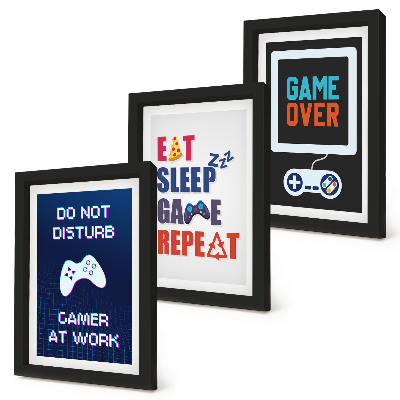 Conjunto de 3 quadros decorativos Legendas relacionadas a jogos de entretenimento