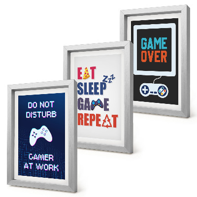 Conjunto de 3 quadros decorativos Legendas relacionadas a jogos de entretenimento