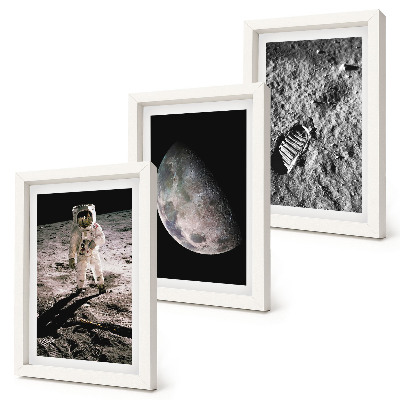 Conjunto de molduras com imagens Foto da pegada de um astronauta na Lua