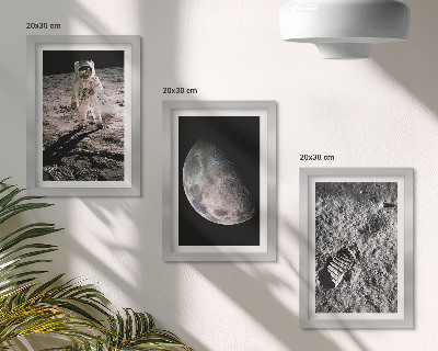 Conjunto de molduras com imagens Foto da pegada de um astronauta na Lua