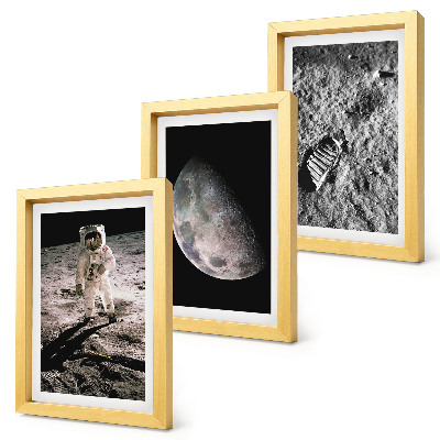 Conjunto de molduras com imagens Foto da pegada de um astronauta na Lua