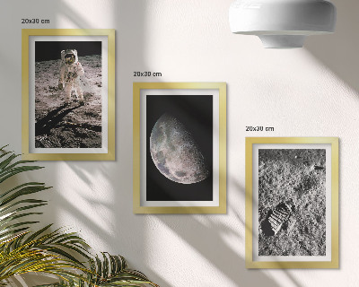 Conjunto de molduras com imagens Foto da pegada de um astronauta na Lua