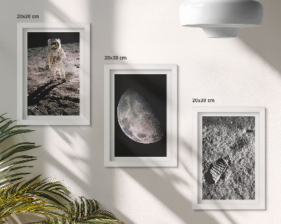 Conjunto de molduras com imagens Foto da pegada de um astronauta na Lua