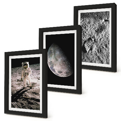 Conjunto de molduras com imagens Foto da pegada de um astronauta na Lua
