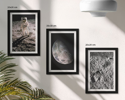 Conjunto de molduras com imagens Foto da pegada de um astronauta na Lua