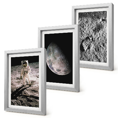 Conjunto de molduras com imagens Foto da pegada de um astronauta na Lua