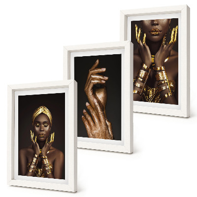 Tríptico com moldura Retratos elegantes de uma mulher africana