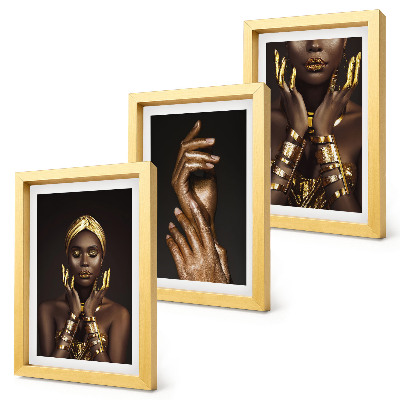 Tríptico com moldura Retratos elegantes de uma mulher africana