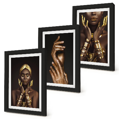 Tríptico com moldura Retratos elegantes de uma mulher africana