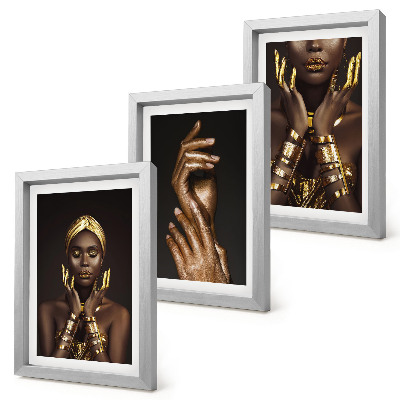 Tríptico com moldura Retratos elegantes de uma mulher africana