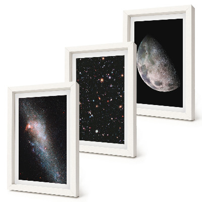 Conjunto de molduras com imagens galáxia espacial, estrelas e lua cheia