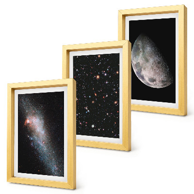 Conjunto de molduras com imagens galáxia espacial, estrelas e lua cheia