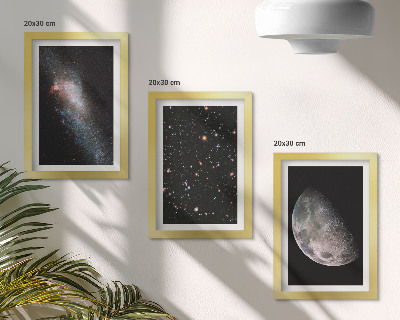 Conjunto de molduras com imagens galáxia espacial, estrelas e lua cheia