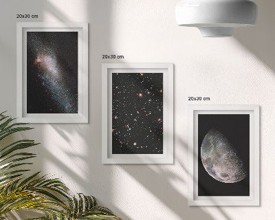 Conjunto de molduras com imagens galáxia espacial, estrelas e lua cheia