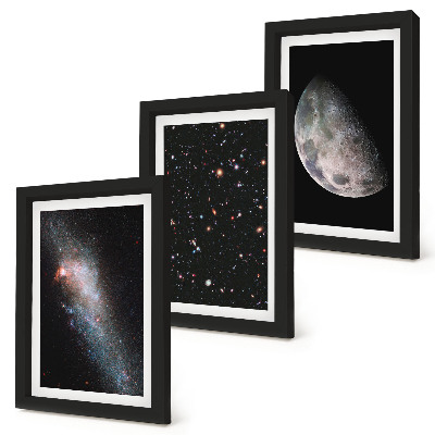 Conjunto de molduras com imagens galáxia espacial, estrelas e lua cheia