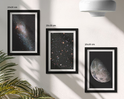 Conjunto de molduras com imagens galáxia espacial, estrelas e lua cheia