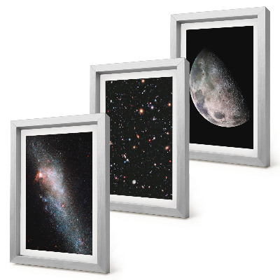 Conjunto de molduras com imagens galáxia espacial, estrelas e lua cheia