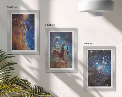 Tríptico com moldura Paisagens espaciais com galáxias e nebulosas