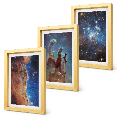 Tríptico com moldura Paisagens espaciais com galáxias e nebulosas