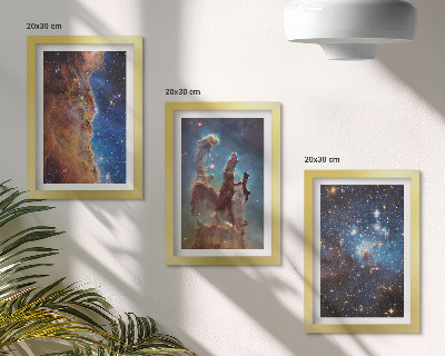 Tríptico com moldura Paisagens espaciais com galáxias e nebulosas