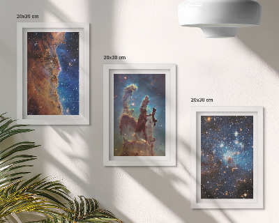 Tríptico com moldura Paisagens espaciais com galáxias e nebulosas
