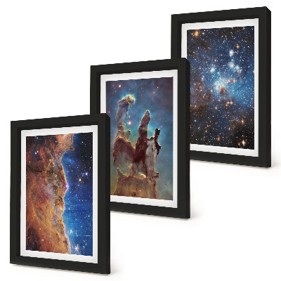 Tríptico com moldura Paisagens espaciais com galáxias e nebulosas