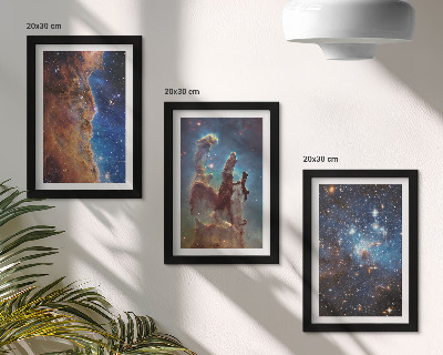 Tríptico com moldura Paisagens espaciais com galáxias e nebulosas
