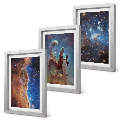 Tríptico com moldura Paisagens espaciais com galáxias e nebulosas