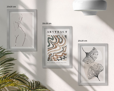Conjunto de 3 quadros decorativos Pôster abstrato com formas femininas e folhas em estilo boho.