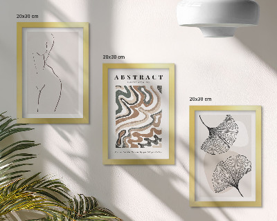 Conjunto de 3 quadros decorativos Pôster abstrato com formas femininas e folhas em estilo boho.