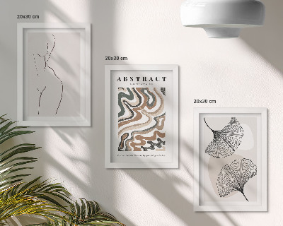 Conjunto de 3 quadros decorativos Pôster abstrato com formas femininas e folhas em estilo boho.