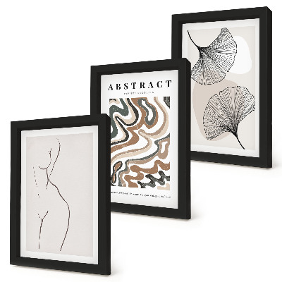 Conjunto de 3 quadros decorativos Pôster abstrato com formas femininas e folhas em estilo boho.