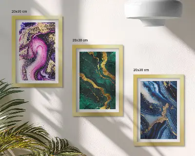 Conjunto de molduras com imagens com padrões abstratos em tons de rosa, verde e azul