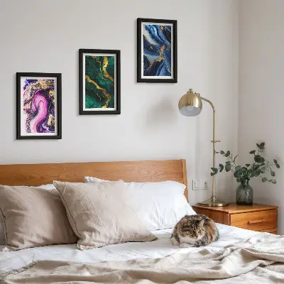 Conjunto de molduras com imagens com padrões abstratos em tons de rosa, verde e azul