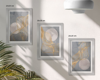 Conjunto de molduras com imagens Padrões abstratos com ondas e círculos sobre um fundo cinza.