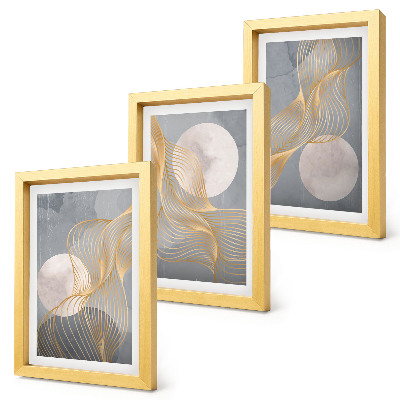 Conjunto de molduras com imagens Padrões abstratos com ondas e círculos sobre um fundo cinza.