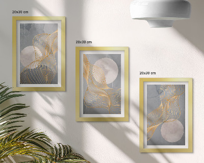 Conjunto de molduras com imagens Padrões abstratos com ondas e círculos sobre um fundo cinza.