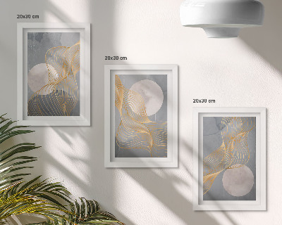 Conjunto de molduras com imagens Padrões abstratos com ondas e círculos sobre um fundo cinza.