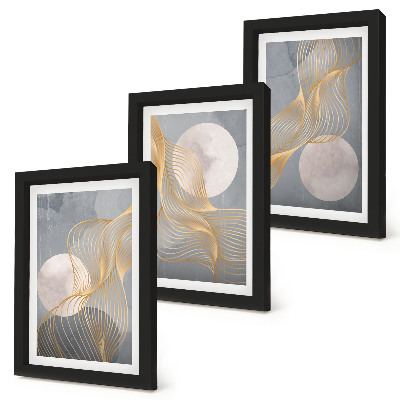 Conjunto de molduras com imagens Padrões abstratos com ondas e círculos sobre um fundo cinza.