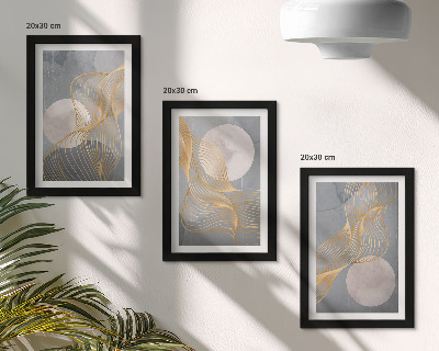 Conjunto de molduras com imagens Padrões abstratos com ondas e círculos sobre um fundo cinza.