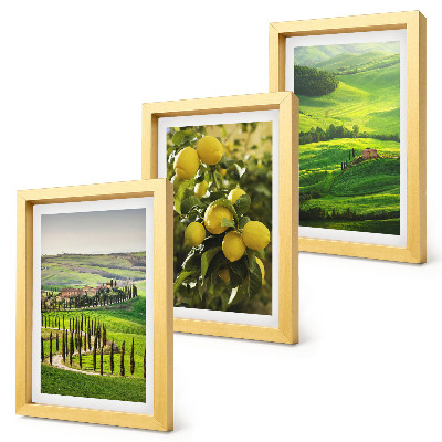 Conjunto de molduras com imagens Paisagens italianas com laranjeiras e colinas verdejantes.