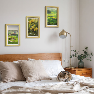 Conjunto de molduras com imagens Paisagens italianas com laranjeiras e colinas verdejantes.