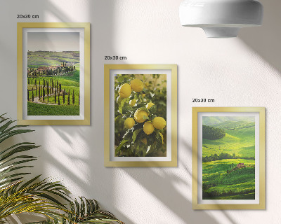Conjunto de molduras com imagens Paisagens italianas com laranjeiras e colinas verdejantes.